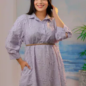 3D Cotton Purple Floral Desi Dress