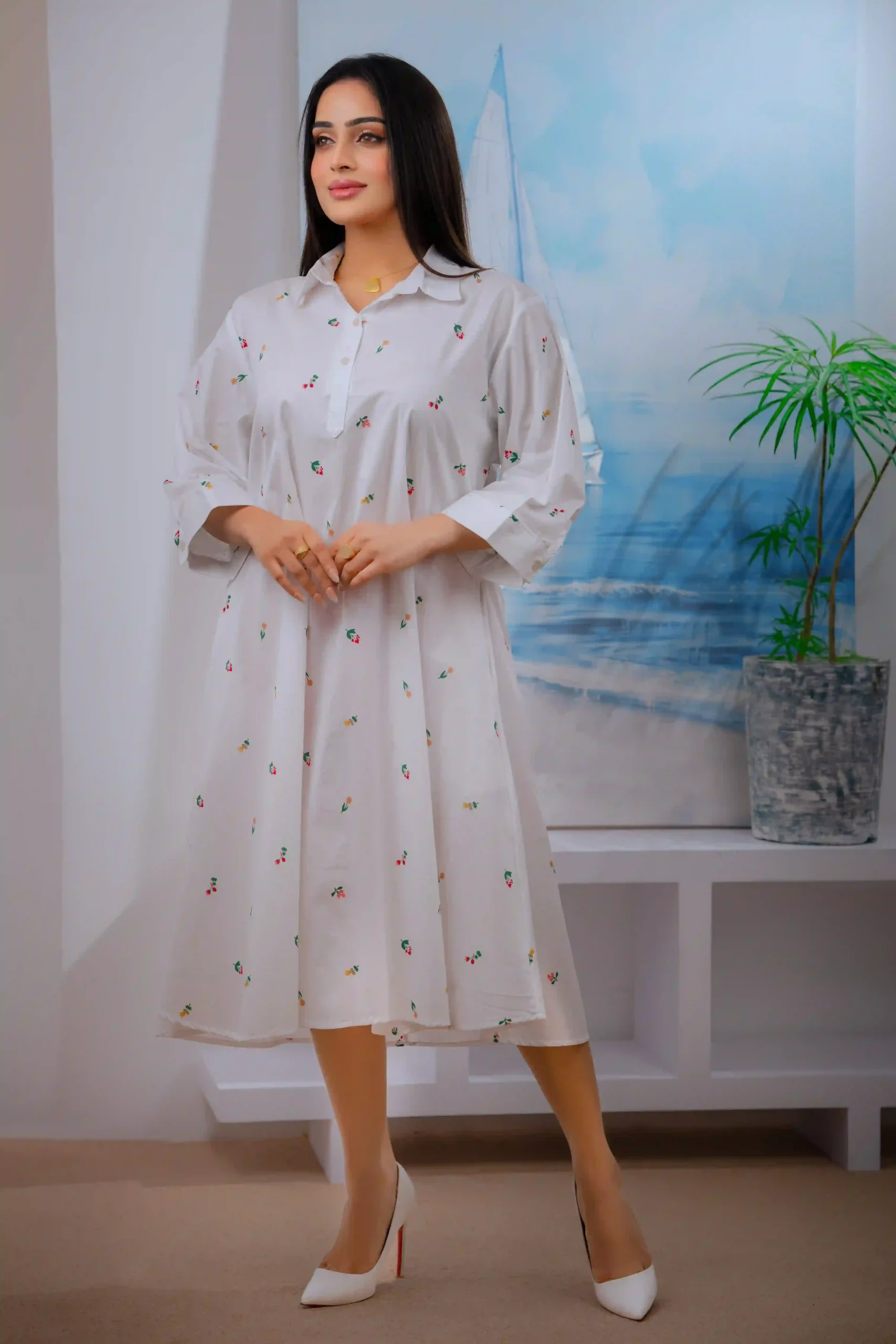 Cotton White Floral Printed Ann Dress - Image 2