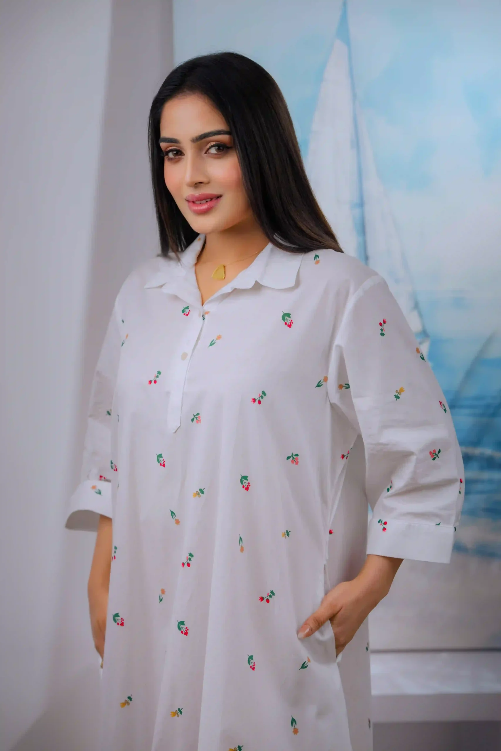 Cotton White Floral Printed Ann Dress - Image 3