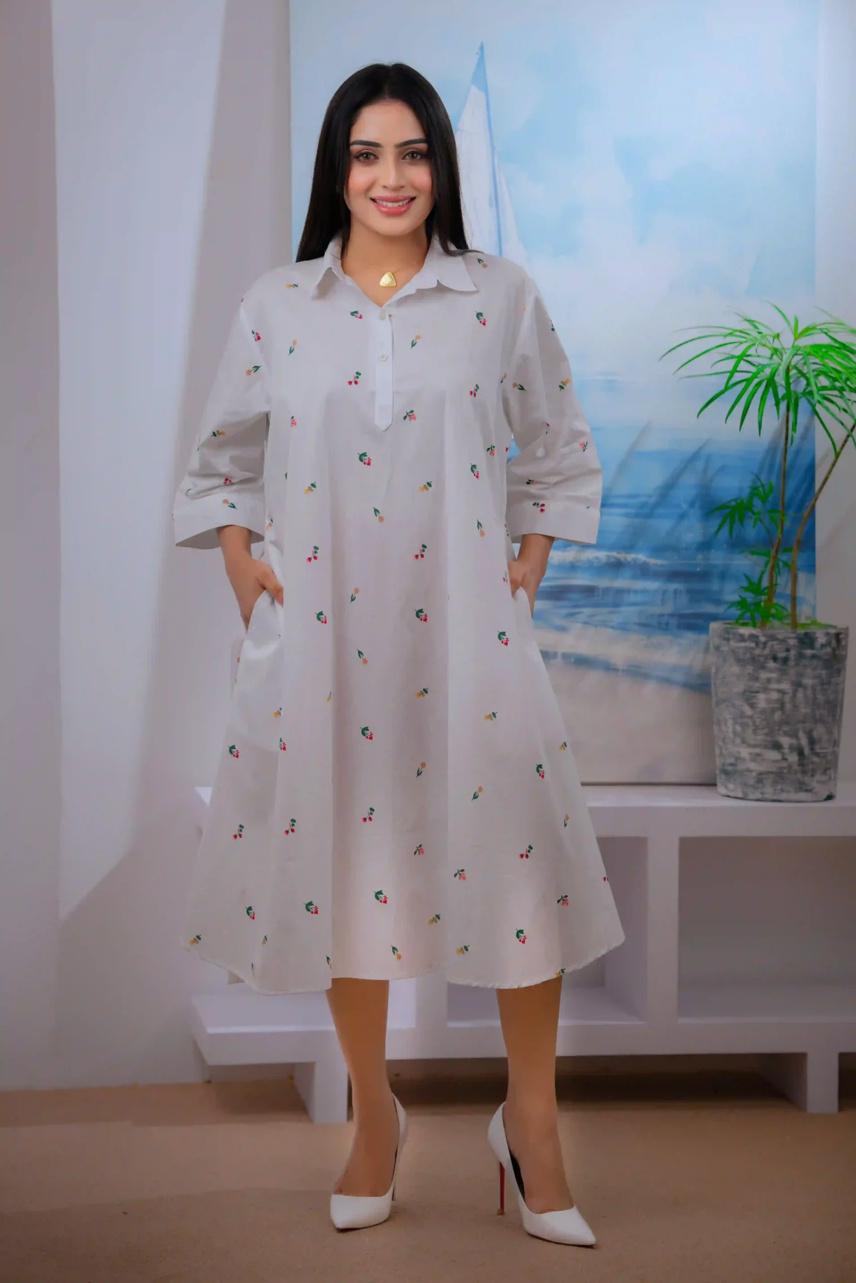 Cotton White Floral Printed Ann Dress