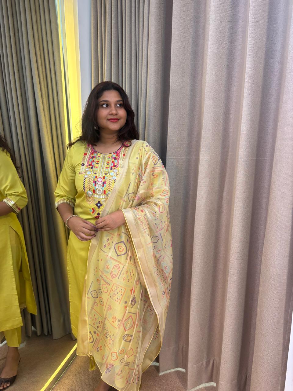 Pale Yellow Silk Blend Shalwar Kit