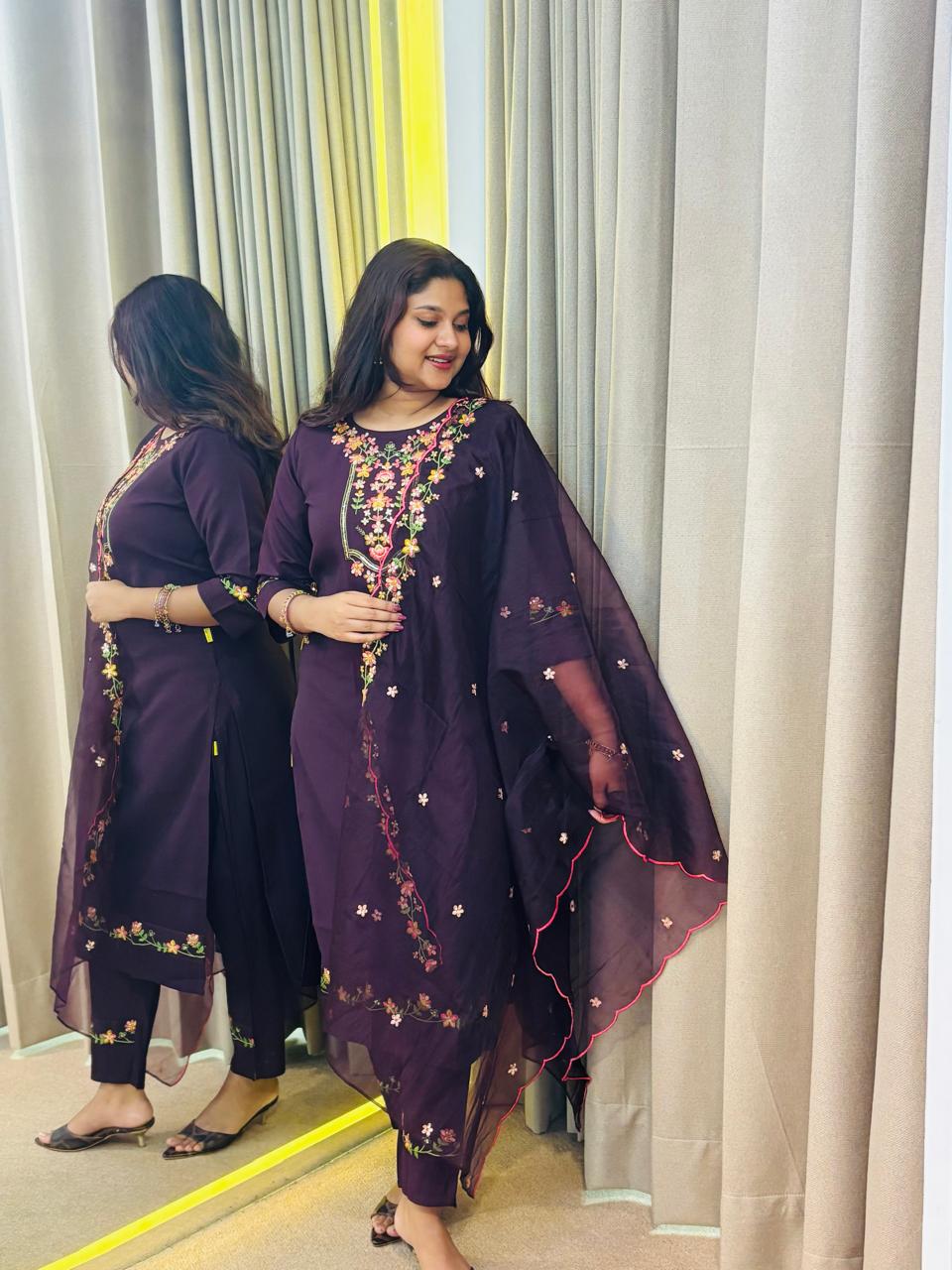 Viscose Silk Blend Dark Purple Shalwar Kit